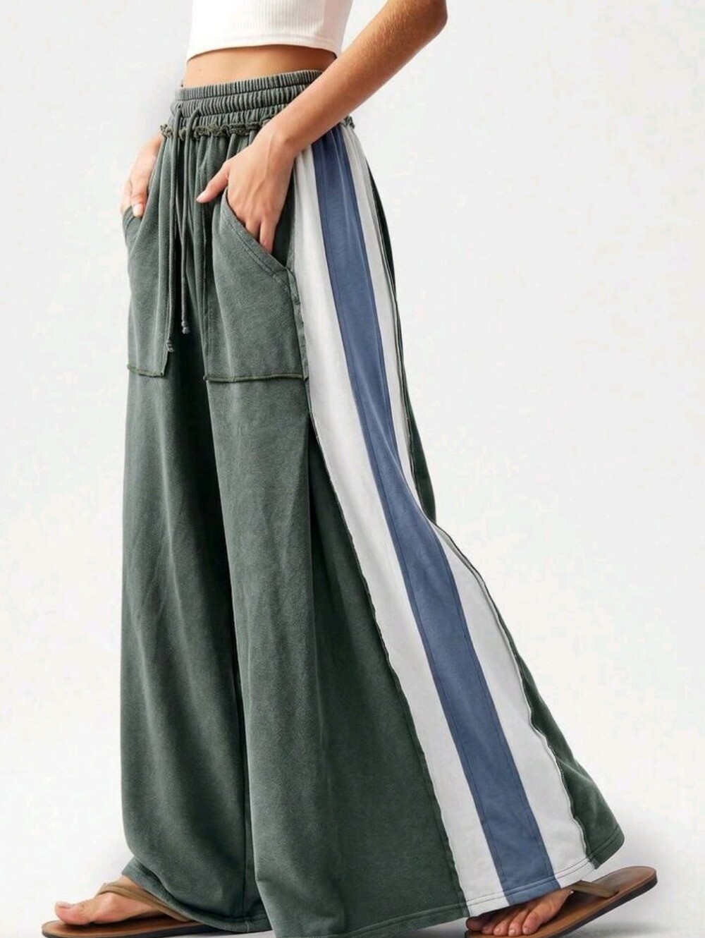 Casual Knit Colorblock Loose Fit Women's Long Pants